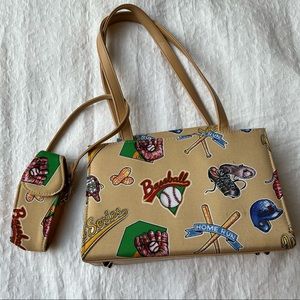 Vintage Baseball Sport Baguette Satchel Shopper Shoulder Bag Purse Phone Holder